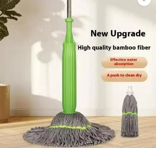 360° Spin Bamboo Mop | Self-Wringing, Reusable Microfiber Pad 🌱